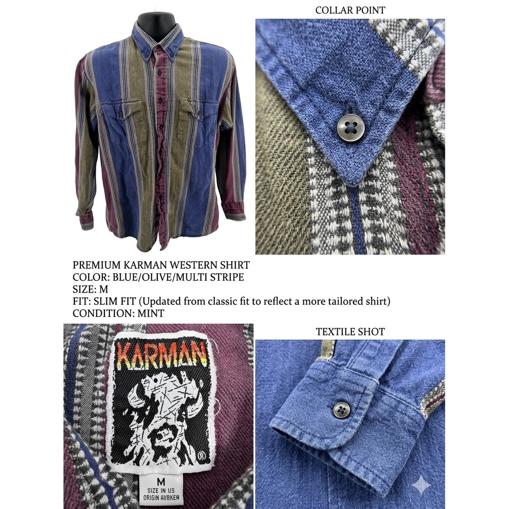 Vtg 90s Karman Western‎ Shirt Men's Medium Southwestern Aztec Stripe Blue Purple